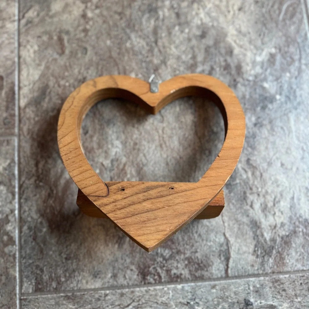 Vintage Wooden Heart Wall Shelf Small Floating Display Brown Rustic Home Decor